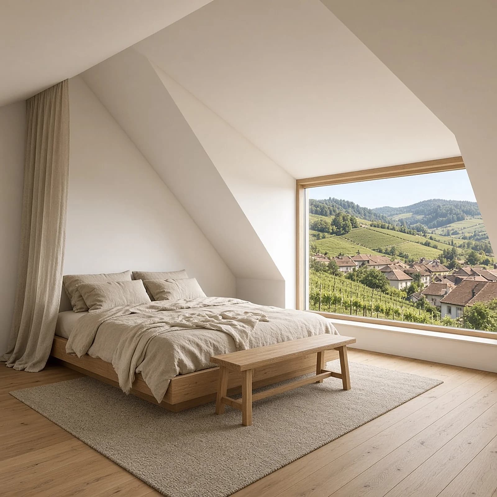 Visualisierung Schlafzimmer im Dachgeschoss mit sichtbarer Dachschräge